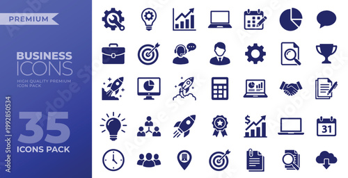 Corporate Business Icon Collection for Teamwork, Leadership and Strategy Concepts