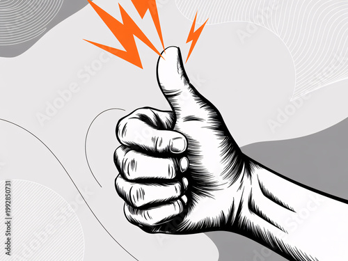 A hand giving a thumbs up with lightning bolts above it
