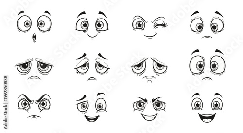 A variety of cartoon faces with different expressions.