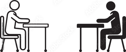 Social Distancing Desk Icon | People Sitting Apart Safety Vector Image