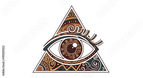 Mystical Eye Triangle with Tribal Patterns - All Seeing Eye Symbol