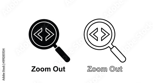 A graphic depiction showcases two magnifying glasses one filled and one outlined both displaying code brackets high quality