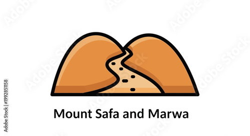 Stylized Vector Illustration of Two Desert Hills with a Winding Path - Emblematic Journey or Sacred Walk Concept