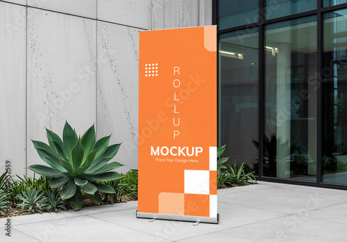 Realistic Outdoor Rollup Banner Mockup