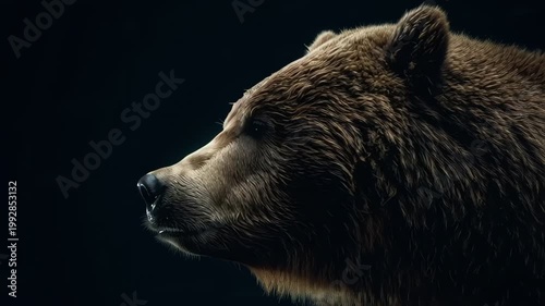 Powerful Grizzly Bear Roaring Against a Black Background