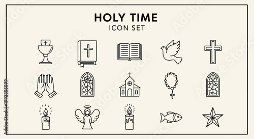A versatile collection of divine Christian religious symbols, spirituality, and faith-based elements in a clean line art style, ideal for church designs and spiritual concepts