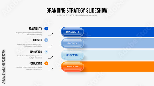 Modern Portfolio Frame Design Vector Illustration. Advertising Solution 4 Step Infographic Slideshow Layout. Sales Visualization Four Element Diagram Presentation Template.