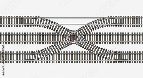 Complex railway track junction with multiple intersecting lines.