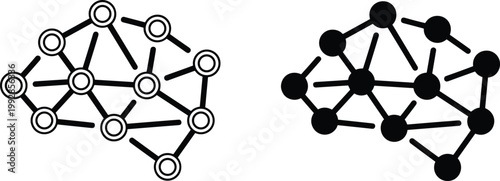Abstract neural network brain silhouette icons representing artificial intelligence, machine learning, digital connectivity, and human mind innovation for technology and medical data visualization.
