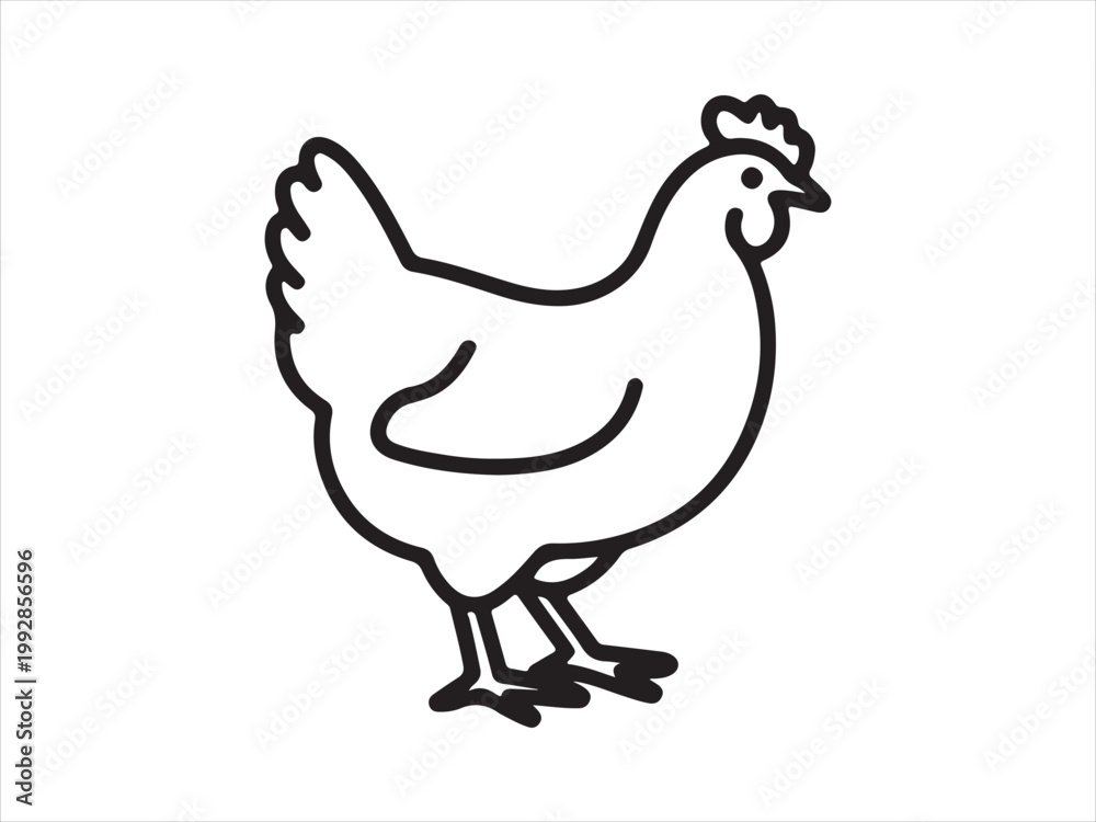 Fototapeta premium Hen chicken outline icon flat vector illustration isolated design