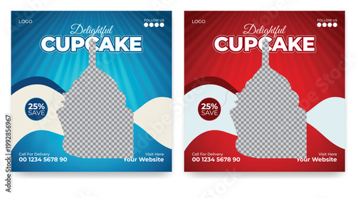 Delicious cupcake advertisements, social media, vibrant designs for sweet treat promotion