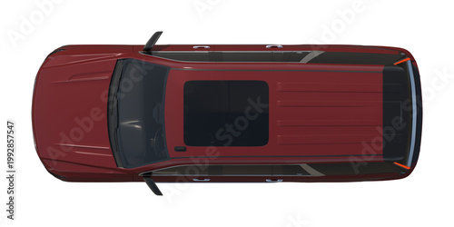 Red Luxury SUV Top View Isolated on White Background 3D Render