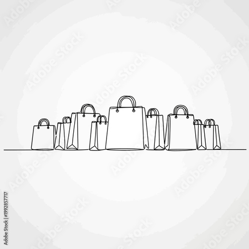Shopping Bags Line Art - Minimalist Vector Illustration of Retail Purchases