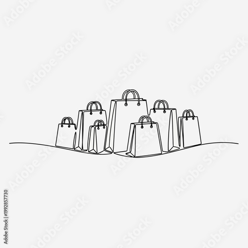 Shopping Bags Line Art - Minimalist Design, Retail Therapy, Consumerism Concept