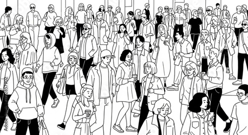 Large Crowd of People Walking Together in a Busy Urban Environment.