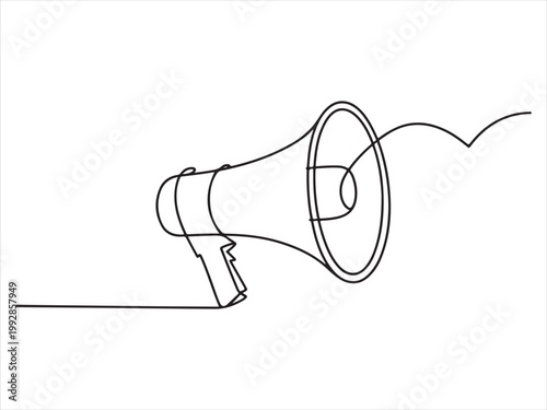 Minimalist Megaphone in one line art vector style, Megaphone continuous one line art drawing communication loudspeaker vector illustration isolated on white background
