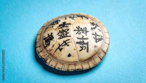Ancient Chinese Oracle Bone Script Etched on a Faded Turtle Plastron, a Historical Artifact