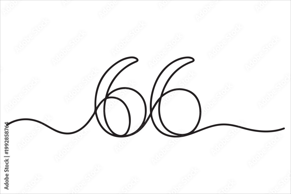 Obraz premium A continuous line drawing of the number sixty six on a plain vector illustration flat clipart design