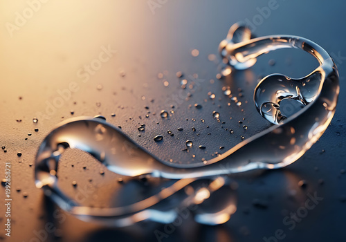 Abstract flowing liquid form with dynamic splashes and reflections