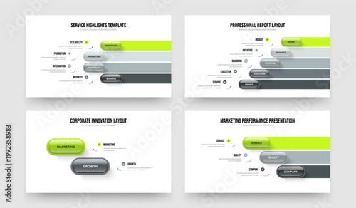 Digital Profile Four Five Two Three Option Diagram Frame Layout Vector Illustration Bundle. Product Briefing 4 5 2 3 Step Infographic Slideshow Template Set.