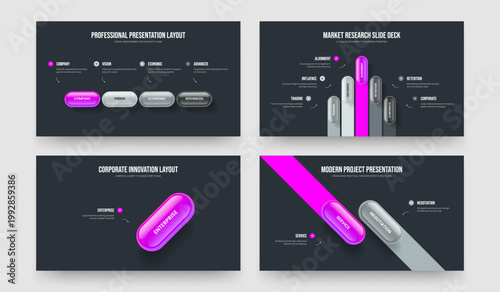 Project Plan 4 5 1 2 Option Infographic Presentation Design Set. Company Growth Four Five One Two Element Diagram Slideshow Layout Vector Illustration Collection.