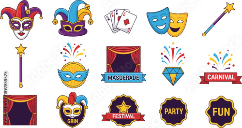 Carnival Masquerade Party Icon Set Mask Festival Fun Collection