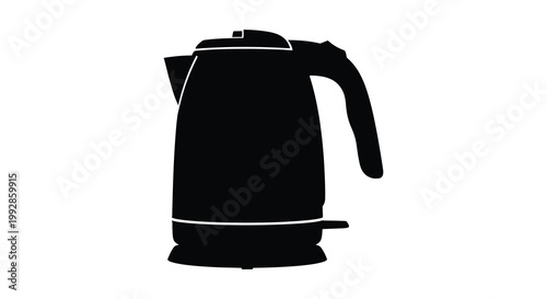 A stark black silhouette of a modern electric kettle against a white background silhouette