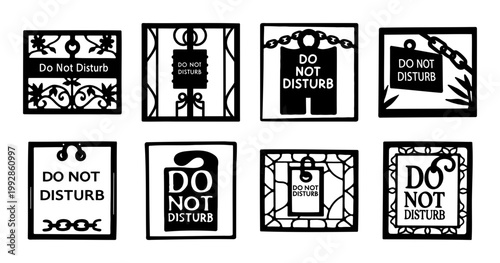 Do Not Disturb Metal Wall Art Sign Collection- Set of decorative metal wall art panels featuring “Do Not Disturb” messages with stylish patterns, ideal for offices, bedrooms, and private spaces.