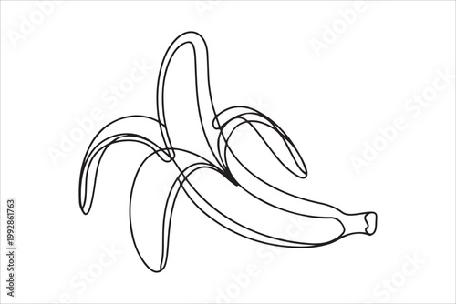 Minimalist single line drawing of a ripe peeled banana illustration fruit outline minimal design
