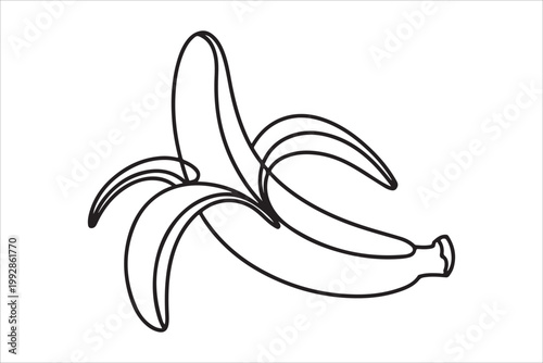Minimalist single line drawing of a ripe peeled banana illustration fruit outline minimal design
