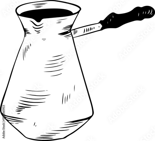Vector doodle Cezve turkish coffee pot illustration usolated on white background