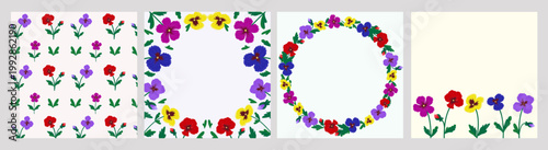 Pansy Flowers Background Set, Pansy Pattern, Floral Frame, Pansy wreath