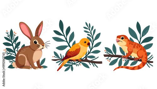 A charming illustration of a brown rabbit beside green leaves evokes feelings of spring and innocence. Ideal for children's content, Easter themes, or