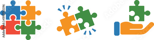 Puzzle piece solution and problem solving concept, teamwork strategy, connection and business idea symbol vector illustration for corporate planning, collaboration, and innovation design projects.