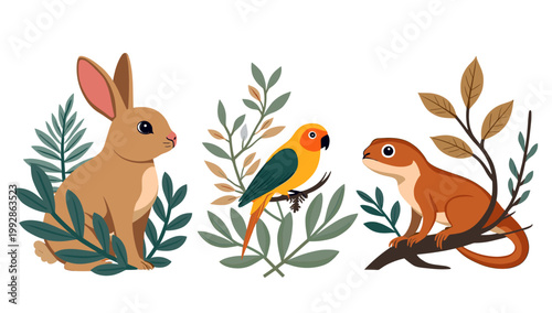 A charming illustration featuring a koala surrounded by lush foliage. Ideal for branding, children's products, or conveying themes of nature and tranq