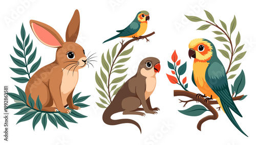 A peaceful illustration of a squirrel napping amongst green foliage. Ideal for calming content, nature-themed designs, and gentle branding.