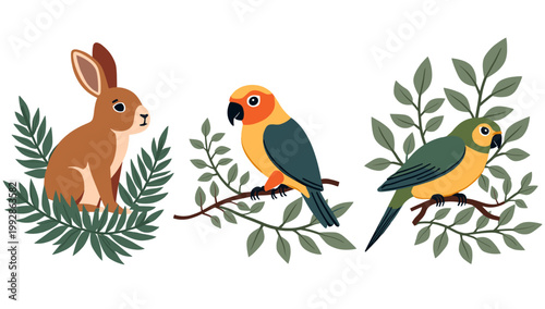 A charming illustration of a sloth resting within vibrant green leaves, evoking a sense of peace and tranquility. Perfect for eco-friendly brands, nat