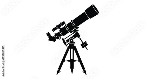 A striking black silhouette of a large refracting telescope on a tripod silhouette