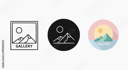 Image Gallery and Photo Album Icon Set - Outline, Solid, and Flat Color Styles for UI/UX Design