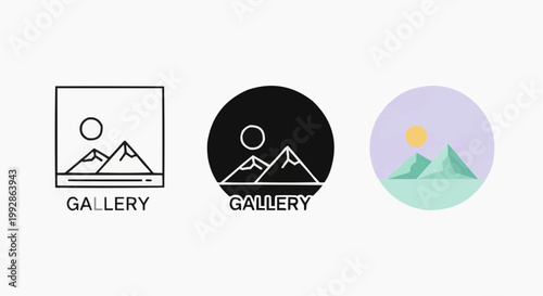 Image Gallery and Photo Album Icon Set - Outline, Solid, and Flat Color Styles for UI/UX Design