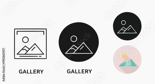 Image Gallery and Photo Album Icon Set - Outline, Solid, and Flat Color Styles for UI/UX Design