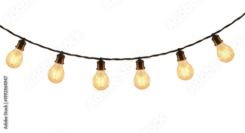 String of vintage edison light bulbs isolated on transparent background