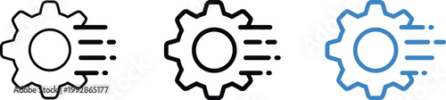 Settings gear icon with motion lines representing system optimization, automation speed, performance, and configuration for web and UI interface design, 