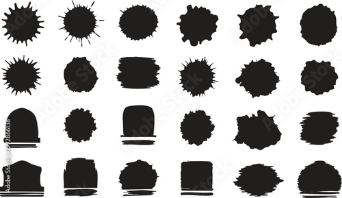 Set of Black Ink Splatter Splat Brushes and Grunge Textured Paint Blot Elements for Creative Graphic Design