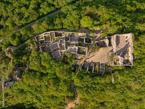 Aerial view of Dvigrad medieval castle ruins in Istria, Croatia