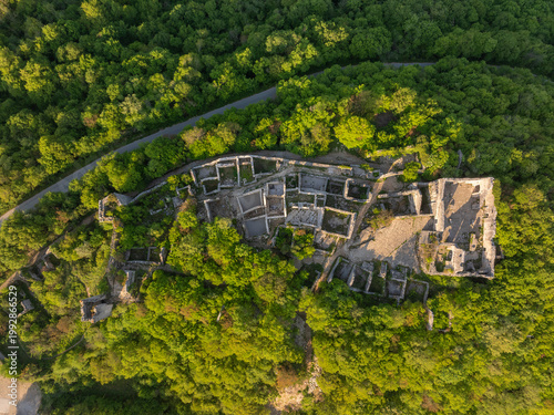 Aerial view of Dvigrad medieval castle ruins in Istria, Croatia