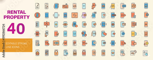 rental property icons set, editable stroke