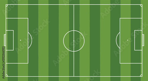 Aerial view of a vibrant green soccer field with clear markings and lines