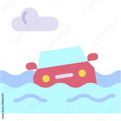 Flood Water Damage Vector Icon Showing River Overflow and Natural Disaster Impact