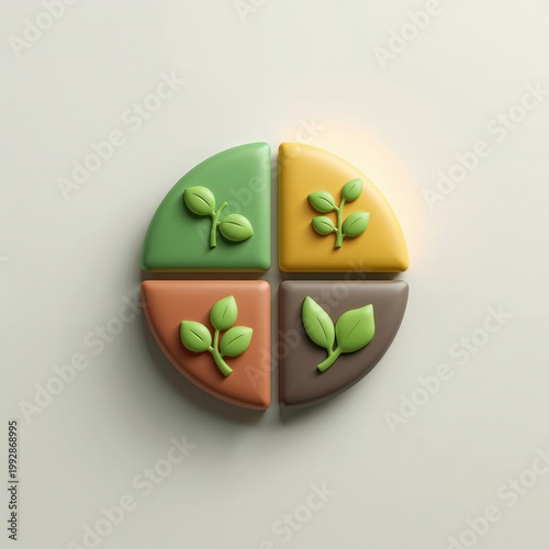 Four sections eco friendly growth symbol with leaves on beige